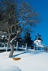 Snow Covered Owls Head Lighthouse and Grounds